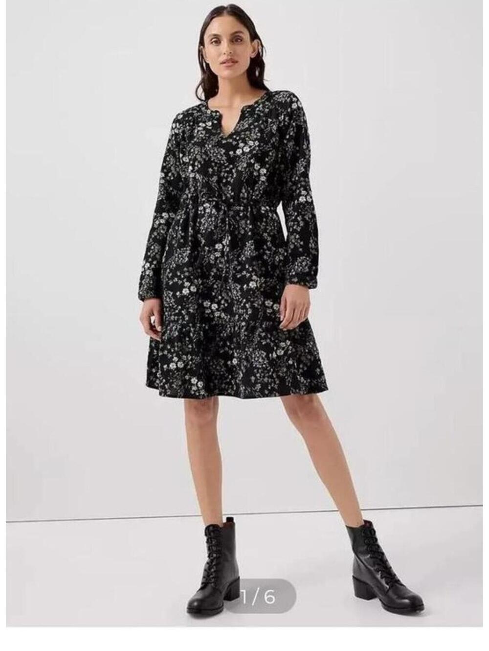 NWOT PACT Floral Organic Cotton Cafe Crepe Tiered Dress Tie Waist M